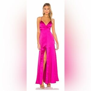 Lovers + Friends Revolve Magenta Pink Satin Bermuda Maxi Dress Gown - XS